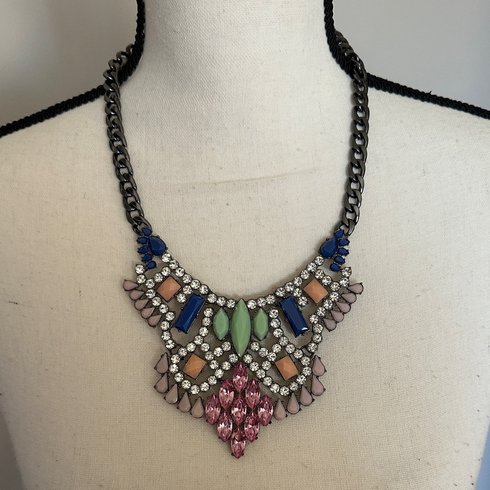 LOGO by Lori Goldstein Multicolor Rhinestone Geometric Bib Statement Necklace